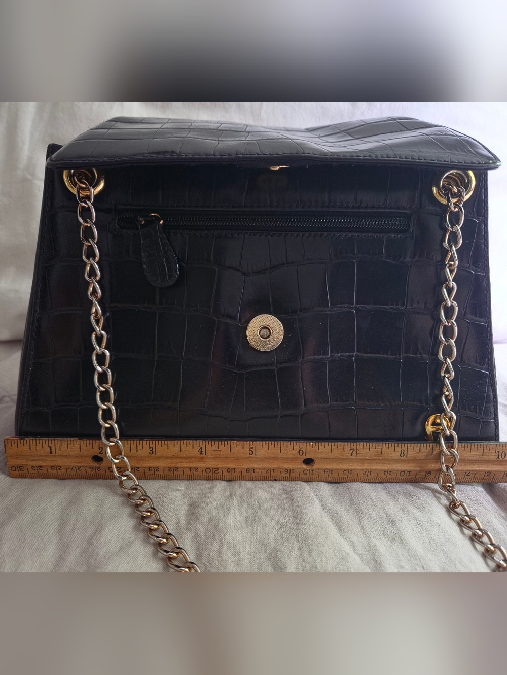 Etienne Aigner Black Leather Croc-Embossed Shoulder Bag - Picture 3 of 7